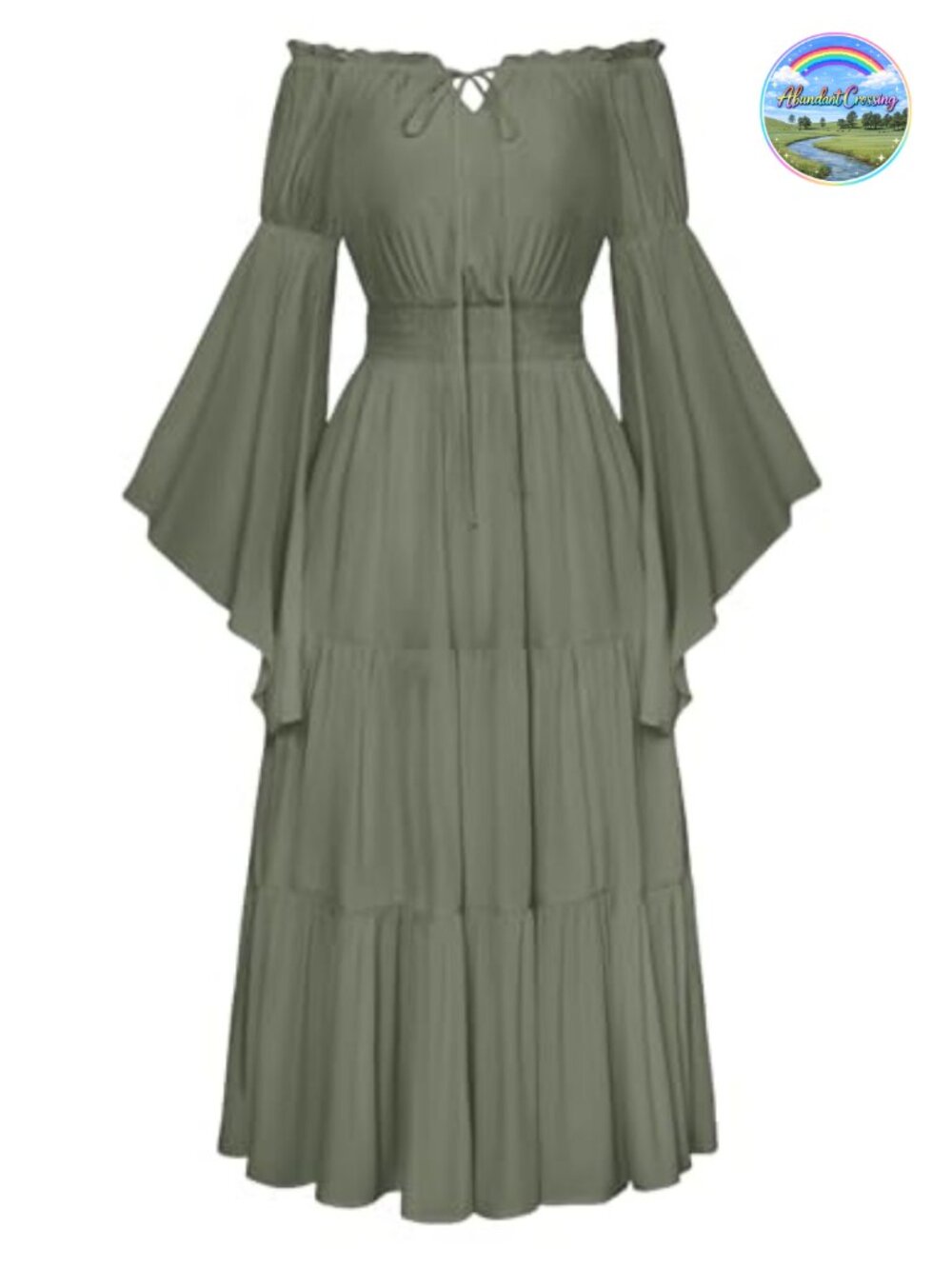 Renaissance Costume Women Smocked Waist Tiered Hem Off-Shoulder Maxi Dress